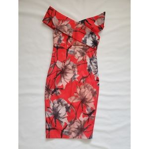 ASOS Tangerine Floral Midi Sheath Dress sz 8